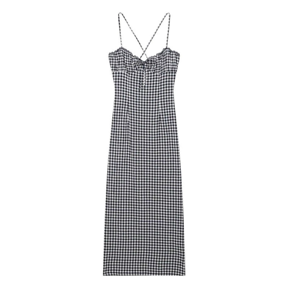 ZARA Slim Fit Small Check Collar Midi Dress